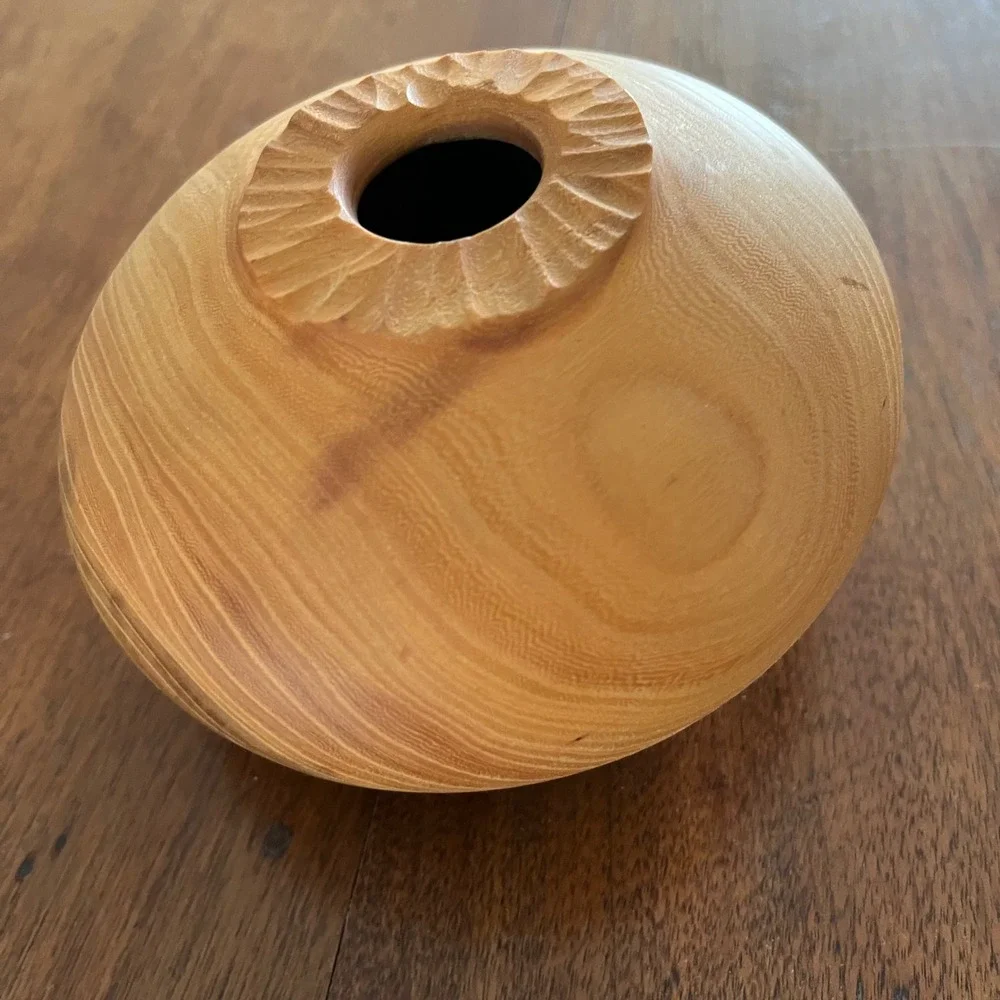 Vintage Style Turned Wood Bud Vase, Unsigned Studio Wood Art Vessel 5